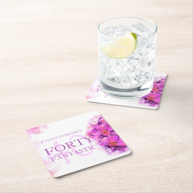 Anpassat namn för vattenfärgsblomma, orkidé, 40-år underlägg papper kvadrat (Insitu)