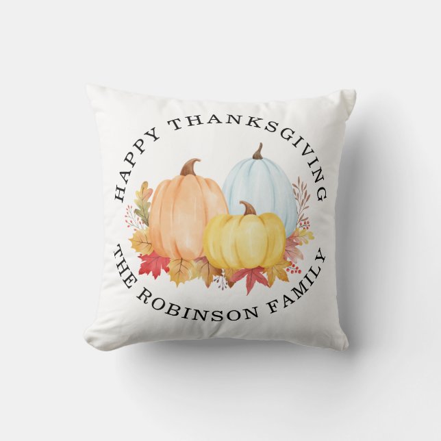 Anpassat namn för vattenfärgspumpor Happy thanksgi Kudde (Framsida)