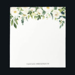 Anpassat namn för vattenfärgsvit Vår blommor Anteckningsblock<br><div class="desc">Anteckningsblocket Vit Vår blommor Personlig | Ett elegant och visstiskt anteckningsblock med vita blommor och blad. Det här blir en feminininisk perfekt för ditt kontor.</div>