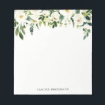 Anpassat namn för vattenfärgsvit Vår blommor Anteckningsblock<br><div class="desc">Anteckningsblocket Vit Vår blommor Personlig | Ett elegant och visstiskt anteckningsblock med vita blommor och blad. Det här blir en feminininisk perfekt för ditt kontor.</div>