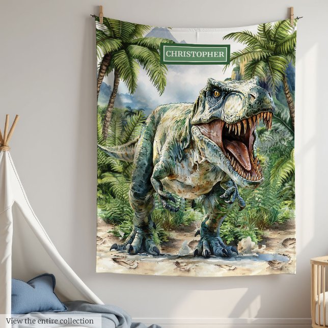 Anpassat namn för vild Dinosaur Blanket-Personlig Fleecefilt (Wild Dinosaur Blanket Personalized with Custom Name)