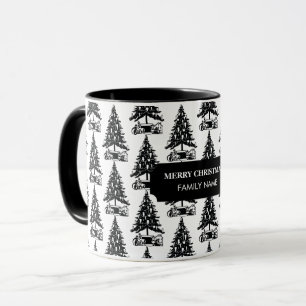 Anpassat namn för vintage Black White Julgran Mugg