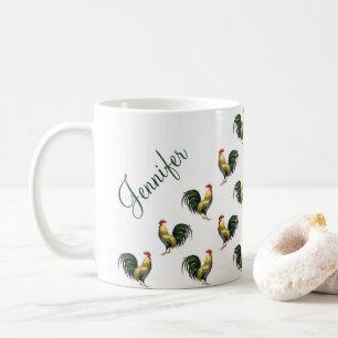 Anpassat namn för vintage Tupp Mönster Kaffemugg