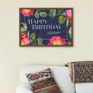 Anpassat namn för vintagens Blommigt Blått födelse Poster
