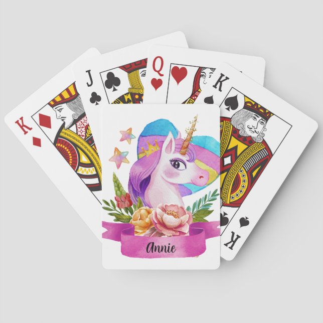 Anpassat namn för vinterfärgad cute Unicorn Heart Casinokort (Baksidan)