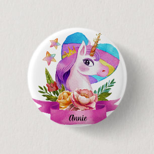 Anpassat namn för vinterfärgad cute Unicorn Heart Knapp