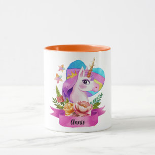 Anpassat namn för vinterfärgad cute Unicorn Heart Mugg
