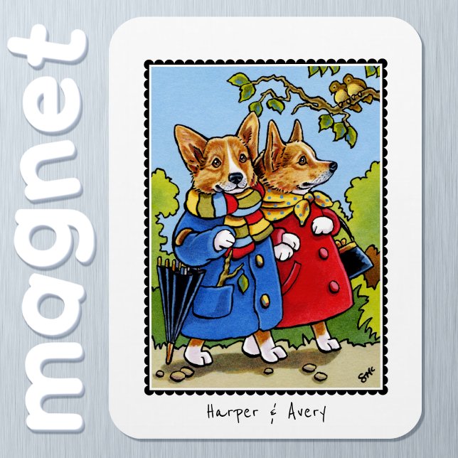 Anpassat namn för visemisk Corgi Hund Illustration Magnet (Skapare uppladdad)
