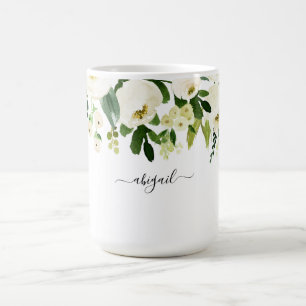 Anpassat namn för vit Blommigt för elegant Kaffemugg