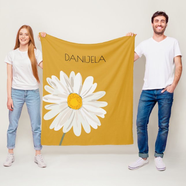 Anpassat namn för vit Daisy Fleecefilt (På plats)