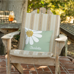 Anpassat namn för vit Retro Modern Daisy - blomma  Kudde