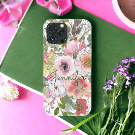 Anpassat namn för Watercolor Blommigt Ro Rosa Peac