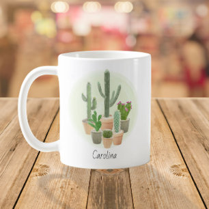 Anpassat namn för Watercolor Cactus Plants Succule Kaffemugg