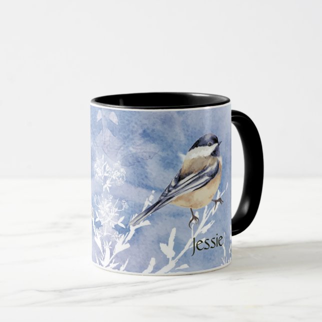 Anpassat namn för Watercolor Snö Chickadee Garden  Mugg (Framsida höger)