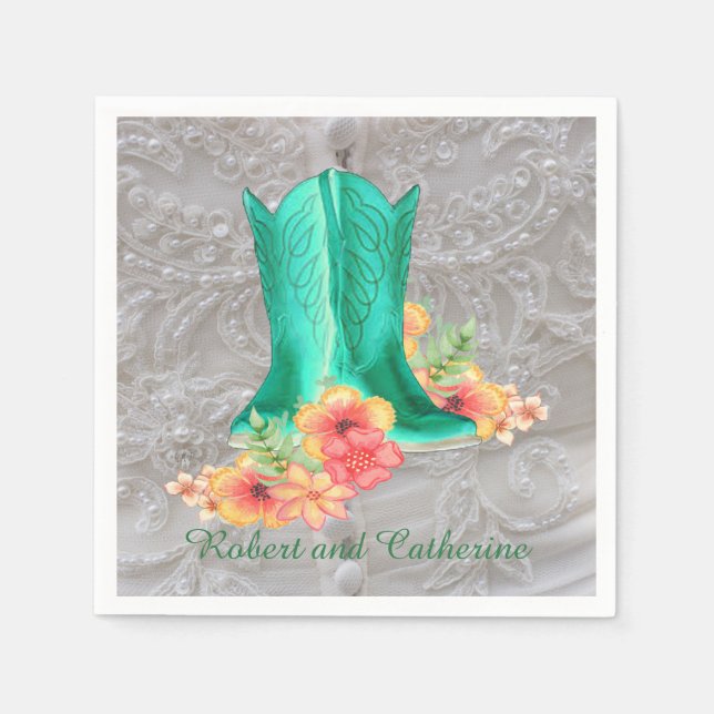 Anpassat namn för westerna Bröllop CowboyBoots Flo Pappersservett (Framsidan)