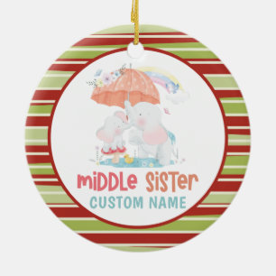 Anpassat namn för Whimsical Elephants Mitten Siste Julgransprydnad Keramik