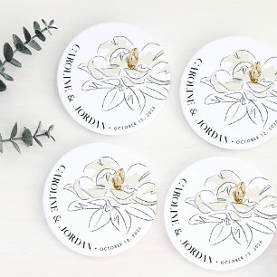 Anpassat namn för White Magnolia Illustration Bröl Underlägg Papper Rund
