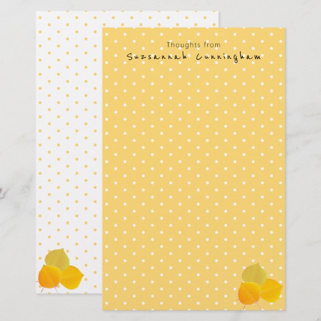 Anpassat namn för White Polka Dot Mönster Höst löv Brevpapper (Fram/baksida)
