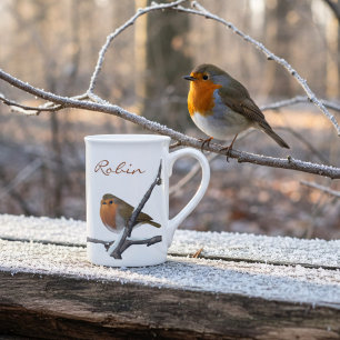 Anpassat namn för Winter Red Robin Birds Benporslin Mugg