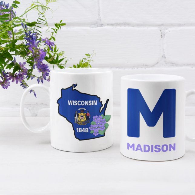 Anpassat namn för Wisconsin Flagga & Blå violett Kaffemugg (Skapare uppladdad)