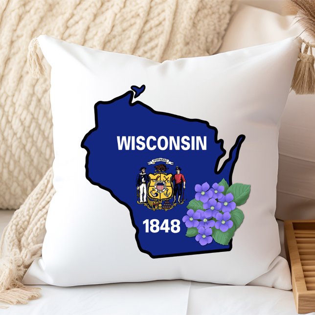 Anpassat namn för Wisconsin Flagga & Blå violett Kudde (Skapare uppladdad)