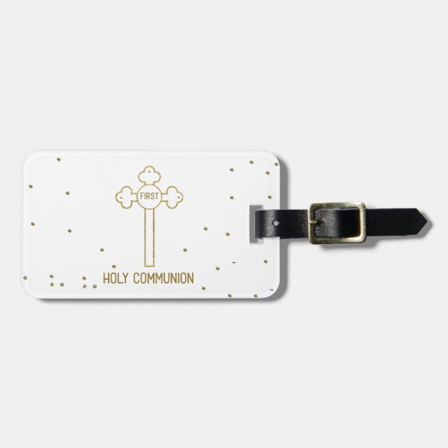 Anpassat namn, första Heligan Kommuniunion Guld Ti Bagagebricka (Horisontell Framsida)