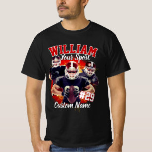Anpassat Namn Fotboll Tre Foto Svart och Röd T Shirt