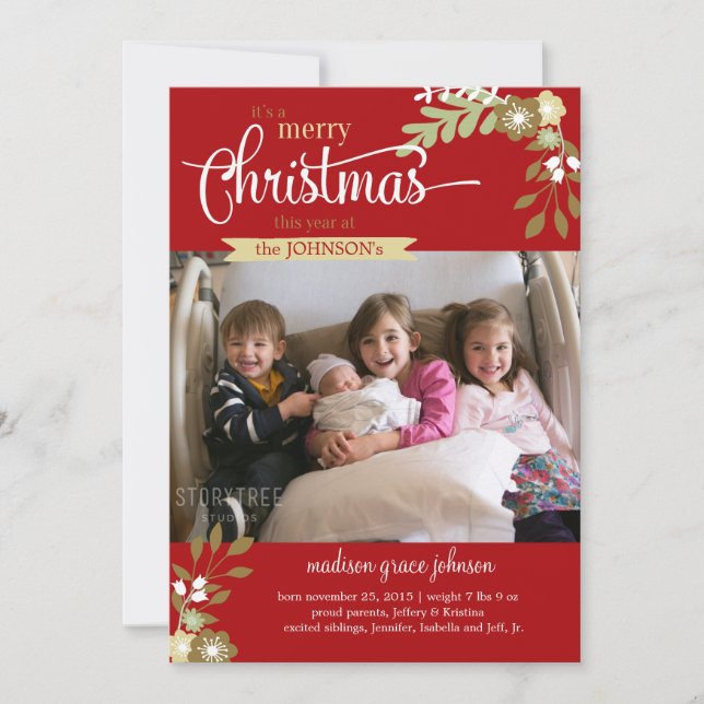 Anpassat namn/foto för julmeddelande i nyfödd bebi meddelande (Framsida)