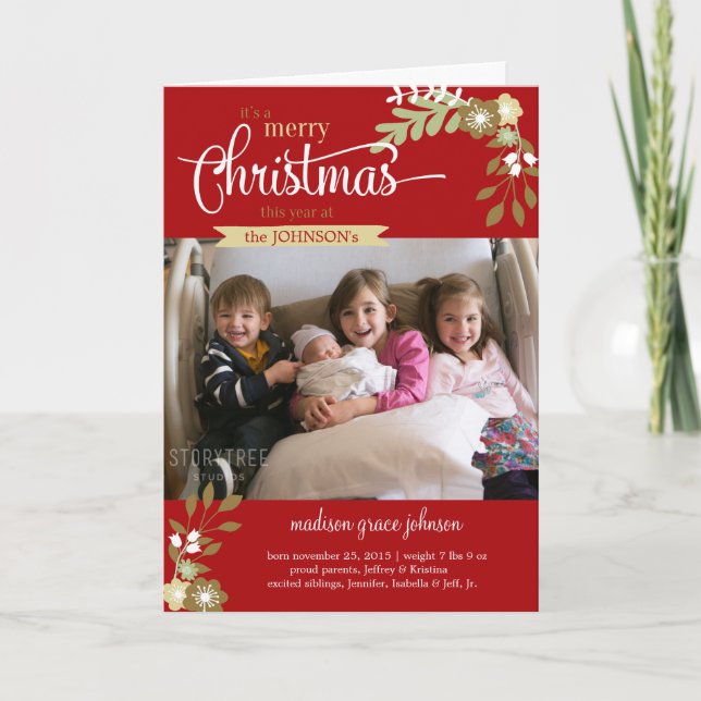 Anpassat namn/foto för Nyfödd bebis God jul Helgkort (Framsida)