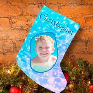 Anpassat namn Foto Sparkling Vatten Ripples Swimmi Liten Julstrumpa