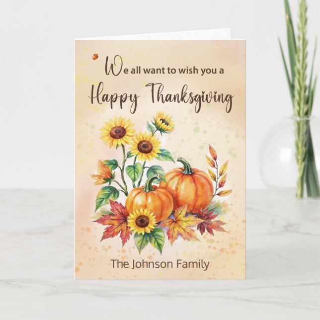 Anpassat Namn Från Alla Oss Thanksgiving Solrosor Kort (Framsida)