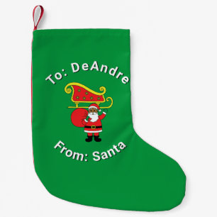 Anpassat namn från Santa African American Grönt Ju Liten Julstrumpa