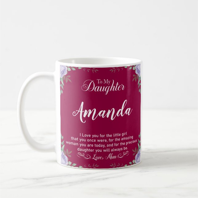 Anpassat namn Fuchsia-meddelande för dotter från M Kaffemugg (Vänster)