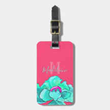 Anpassat namn Fuchsia & Teal Poppy Flower Watercol