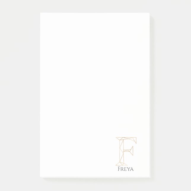 Anpassat namn Geometric Guld Brev F Monogram Post-it Block (Framsida)