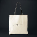 Anpassat namn Girly Black Script Bröllop Bridesmai Tygkasse<br><div class="desc">Eget namn: Enkelt feminin Girly Black Script Tote Bag Underbar presentidé för dina brudar,  vänner och familj.</div>