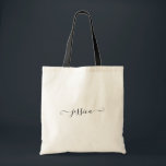 Anpassat namn Girly Black Script Bröllop Bridesmai Tygkasse<br><div class="desc">Eget namn: Enkelt feminin Girly Black Script Tote Bag Underbar presentidé för dina brudar,  vänner och familj.</div>