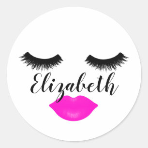 Anpassat namn Girly Läppar och Lash Rosa-etikett Runt Klistermärke