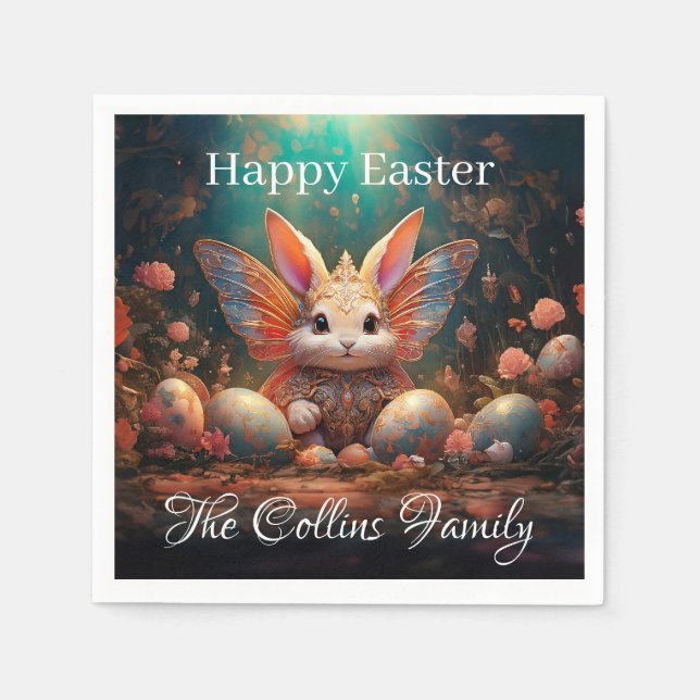 Anpassat namn Glad påsk Bunny med Påskägg Pappersservett (Framsidan)