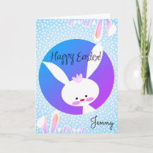 Anpassat namn GLAD PÅSK Cute Bunny Blue Aesthetic