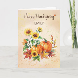 Anpassat Namn Glad Thanksgiving Solrosor Pumpa Kort