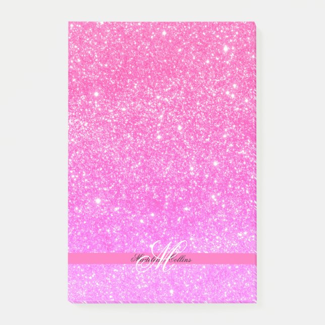 Anpassat namn Glamor Girl Shock rosa Glitter Post-it Block (Framsida)