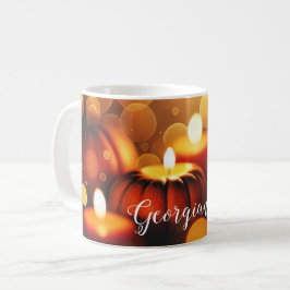 Anpassat namn Glowing Pumpkins Autumnal Bokeh Effe Kaffemugg