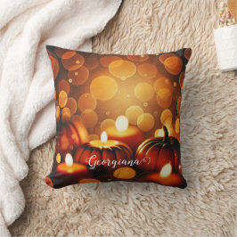 Anpassat namn Glowing Pumpkins Autumnal Bokeh Effe Kudde