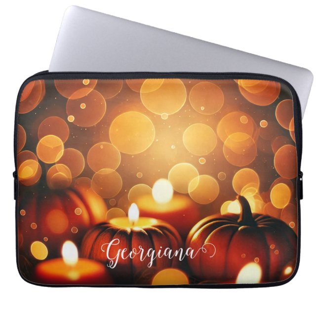 Anpassat namn Glowing Pumpkins Autumnal Bokeh Effe Laptop Fodral (Framsidan)
