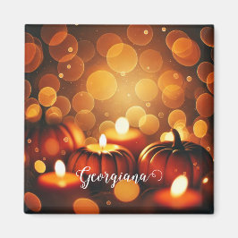 Anpassat namn Glowing Pumpkins Autumnal Bokeh Effe Magnet
