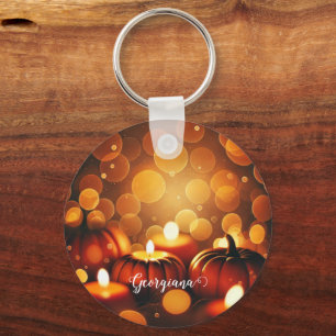 Anpassat namn Glowing Pumpkins Autumnal Bokeh Effe Nyckelring