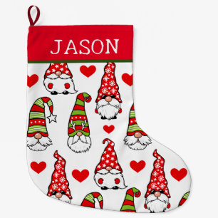 Anpassat namn Gnome Red Heart-julklapp Stor Julstrumpa