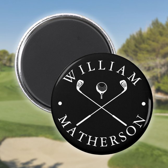Anpassat namn Golf-Klubbar, svart och vitt Magnet (Custom Name Golf Clubs Black And White Magnet)