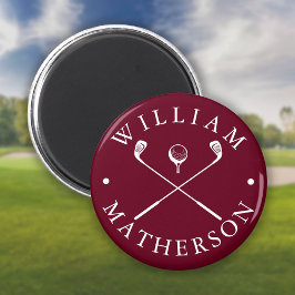 Anpassat namn Golf Klubbs Burgundy and White Magnet
